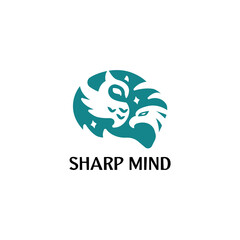Fototapeta premium fokus sharp mind logo concept wirh brain, owl, and eagle for education sector