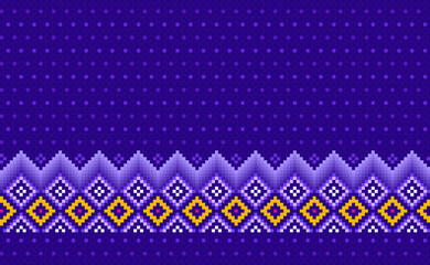 Pixel ethnic pattern, Vector embroidery triangle background, Geometric vintage Navajo style, Purple and yellow pattern zigzag traditional, Design for textile, fabric, clothing, wrapping, blankets