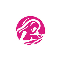 simple and clean musical woman with pink color for feminism logo design inspiration