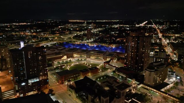Minneapolis Convention Center Night Drone Shot