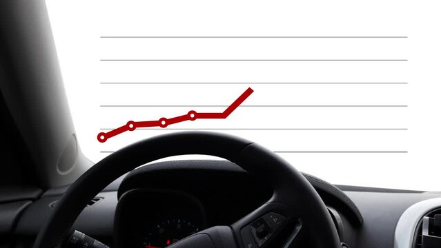 Car handle and line graph. The concept of rising car fuel costs.

