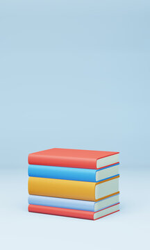 stack of colorful books on purple background, 3d render
