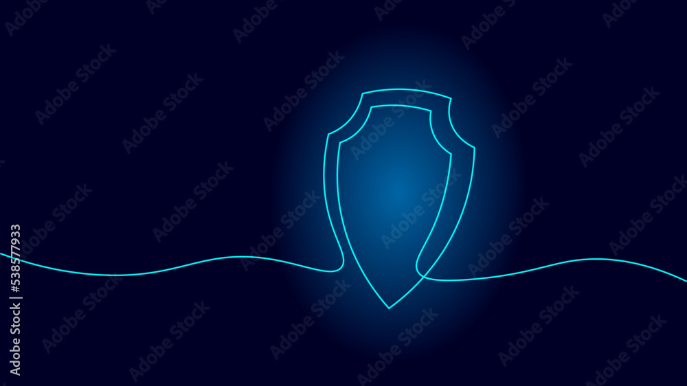 Wall mural cyber safety shield one line art. continuous line internet security lock information privacy network