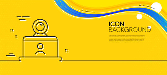 Fototapeta na wymiar Video conference line icon. Abstract yellow background. Online training sign. Web camera symbol. Minimal video conference line icon. Wave banner concept. Vector