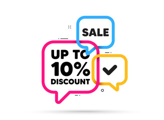 Up to 10 percent discount tag. Ribbon bubble chat banner. Discount offer coupon. Sale offer price sign. Special offer symbol. Save 10 percentages. Discount tag adhesive tag. Promo banner. Vector