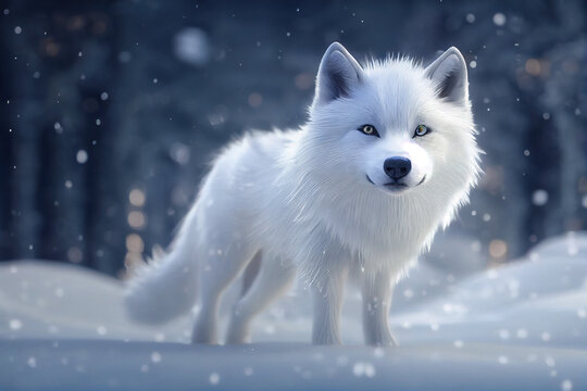 White Wolf in Winter Snow, Christmas made with AI, Artificial Intelligence
