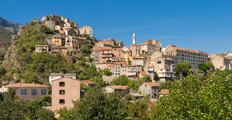 Fototapeta na wymiar Corte, a beautiful city in the mountains on the island of Corsica, a view of the city and the mountains