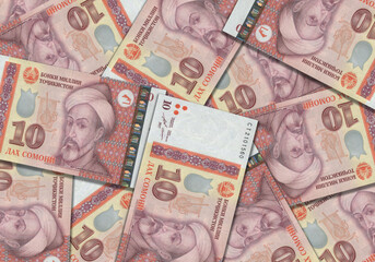 Paper money from Tajikistan. Tajikistani somoni. Close up banknotes from Tajikistan