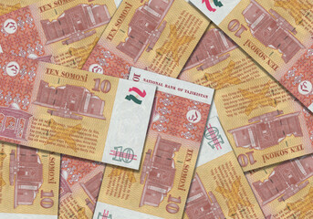Paper money from Tajikistan. Tajikistani somoni. Close up banknotes from Tajikistan