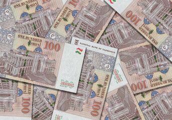 Paper money from Tajikistan. Tajikistani somoni. Close up banknotes from Tajikistan