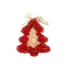 toy christmas tree made of red tinsel
