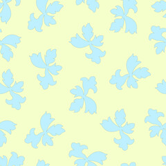Seamless pattern abstract pale blue flower on a yellow background. Vector