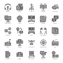 Content Creator icon pack for your website design, logo, app, and user interface. Content Creator icon glyph design. Vector graphics illustration and editable stroke.