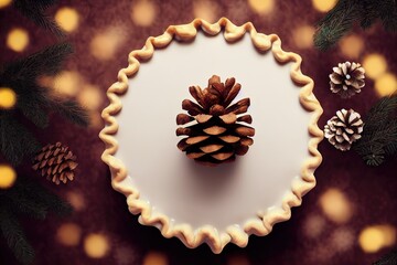 Colorful winter apple cinnamon pie. A beautifully decorated 3D rendered pie. Perfect dessert to celebrate the holiday season, birthday, weddings. Moist pie with intricate crust design