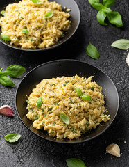 Creamy Garlic and parmesan orzo pasta with lemon zest and parsley