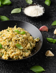 Creamy Garlic and parmesan orzo pasta with lemon zest and parsley