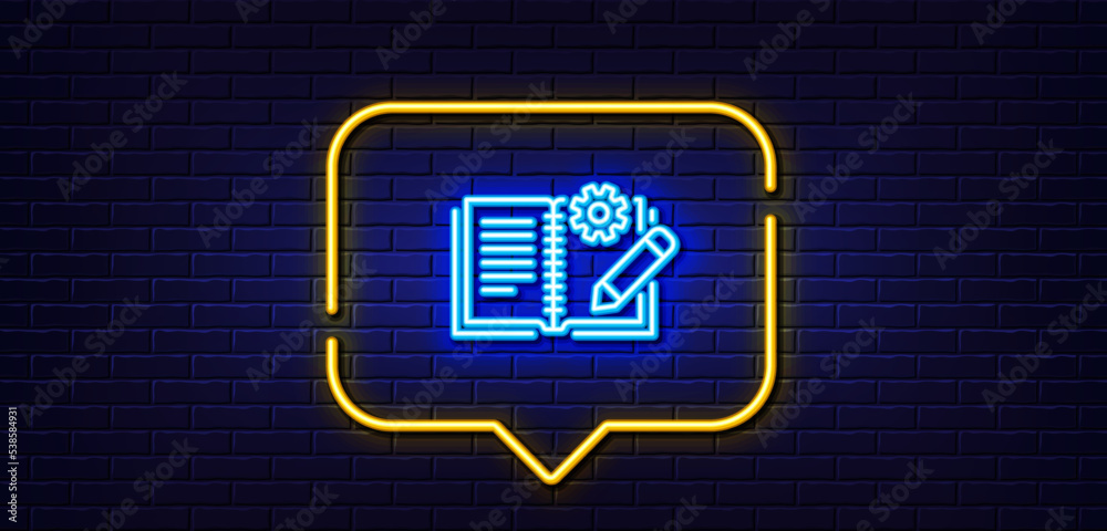 Poster neon light speech bubble. engineering documentation line icon. technical instruction sign. neon ligh