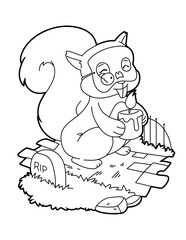 Squirrel line art, halloween, coloring pages, drawing cartoon, cute