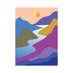 mountain river illustration color design vector template