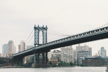 Fototapeta na wymiar Manhattan Bridge in New York, View of the Brooklyn Bridge with lower Manhattan in the distance. USA