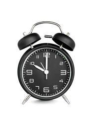 remote image of The black alarm clock is set to 10:00 a.m. isolated on a white background.
