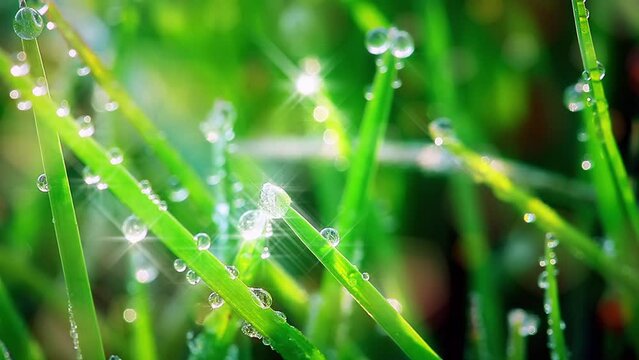 drops of dew on a green grass