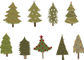 Christmas trees vector set, Christmas trees modern illustration, vector illustration for design, print, pattern, isolated on white background