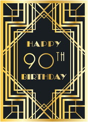 Art deco style happy birthday milestone greeting card