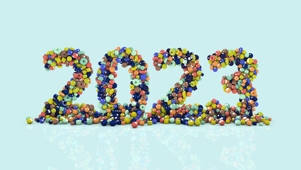 3D illustration from colored objects, colorful 2023 year, from falling shapes. Happy New 2023 Year