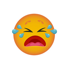 Smile cries big tears. Emoji reactions to messages for social networks. Vector smiley.