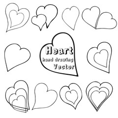 A set of original hand-drawn hearts in doodle style