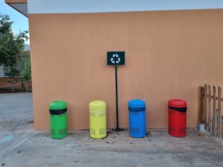 Ibiza, Spain; 15th October 2022: a recycling point at a school.
