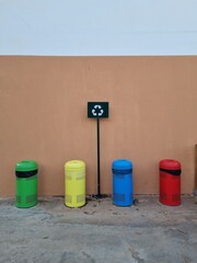 Ibiza, Spain; 15th October 2022: a recycling point at a school.
