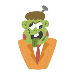 Monster Frankenstein Green Spooky Scare Zombie Flat Design Illustration Cute Character Hand Drawn Halloween Asset Element