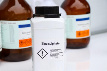 Zinc sulphate in glass, chemical in the laboratory and industry