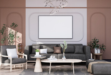 Mock up poster frame in modern interior fully furnished rooms