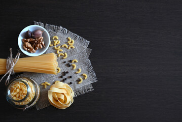Various pasta. Cooking concept. Top view