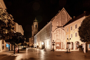 Fototapeta na wymiar Night view of the city of Szekesfehervar in Hungary