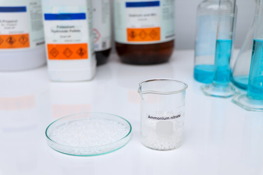 Ammonium nitrate in glass, chemical in the laboratory and industry
