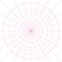 Polar grid with 10 concentric circles, 24 radial dividers, 15 degrees steps. Mandala template. Isolated vector, png illustration, transparent background. Asset for pattern, overlay, montage.
