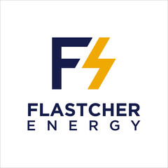 F letter logo, vector font with lightning flash power icon template