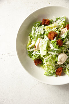 Close up of gourmet chicken ceasar salad