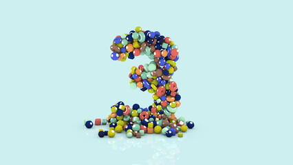 3D illustration from colored objects, colorful number three, from falling shapes