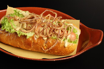 tasty beef sandwich in black background