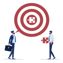 Businessman holding puzzle in hands putting in jigsaw completion mission achieve goal. Business successful implementation