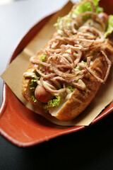 tasty beef sandwich in black background