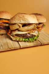 tasty beef sandwich in black background