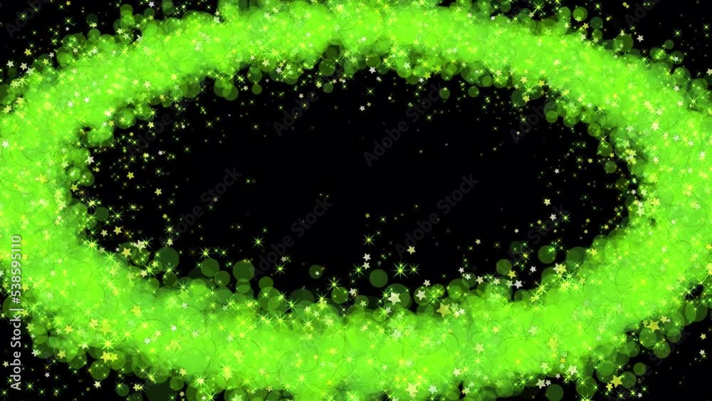 Wall mural shiny green circle and star bubbles spreading elliptically on a 4k transparent background with an al