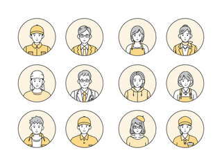 様々な職業で働く人々のアイコンセット