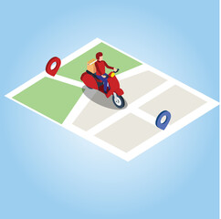 Fast delivery man with motorcycles isometric 3d vector illustration concept for banner, website, illustration, landing page, flyer, etc.